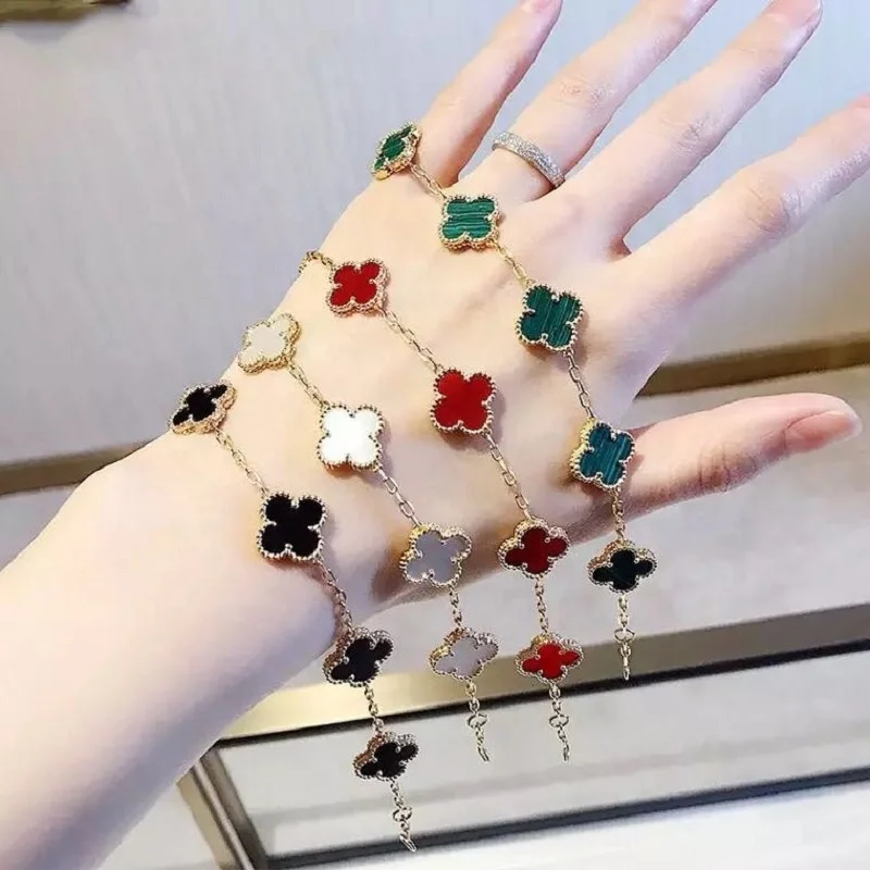 

High Quality Design Korean Jewelry Bracelet Four-leaf Clover Agate Malachite Double Side Colorful Bracelet Handmade