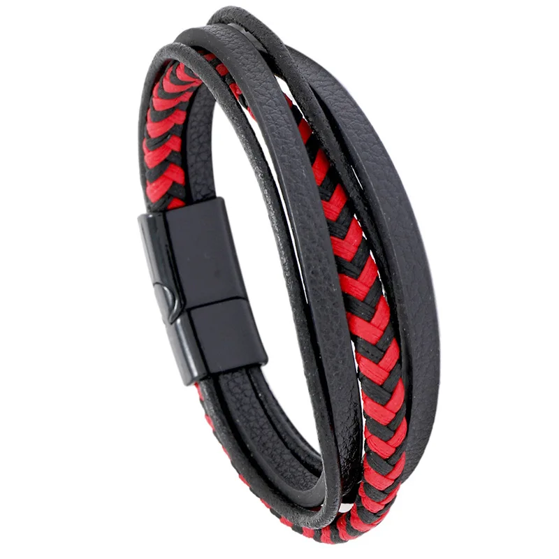 

Fashion Originality Multilayer Leather Bracelet & Bangles Trendy Braided Simple Magenetic Buckle PU Leather Bracelet, Picture shows