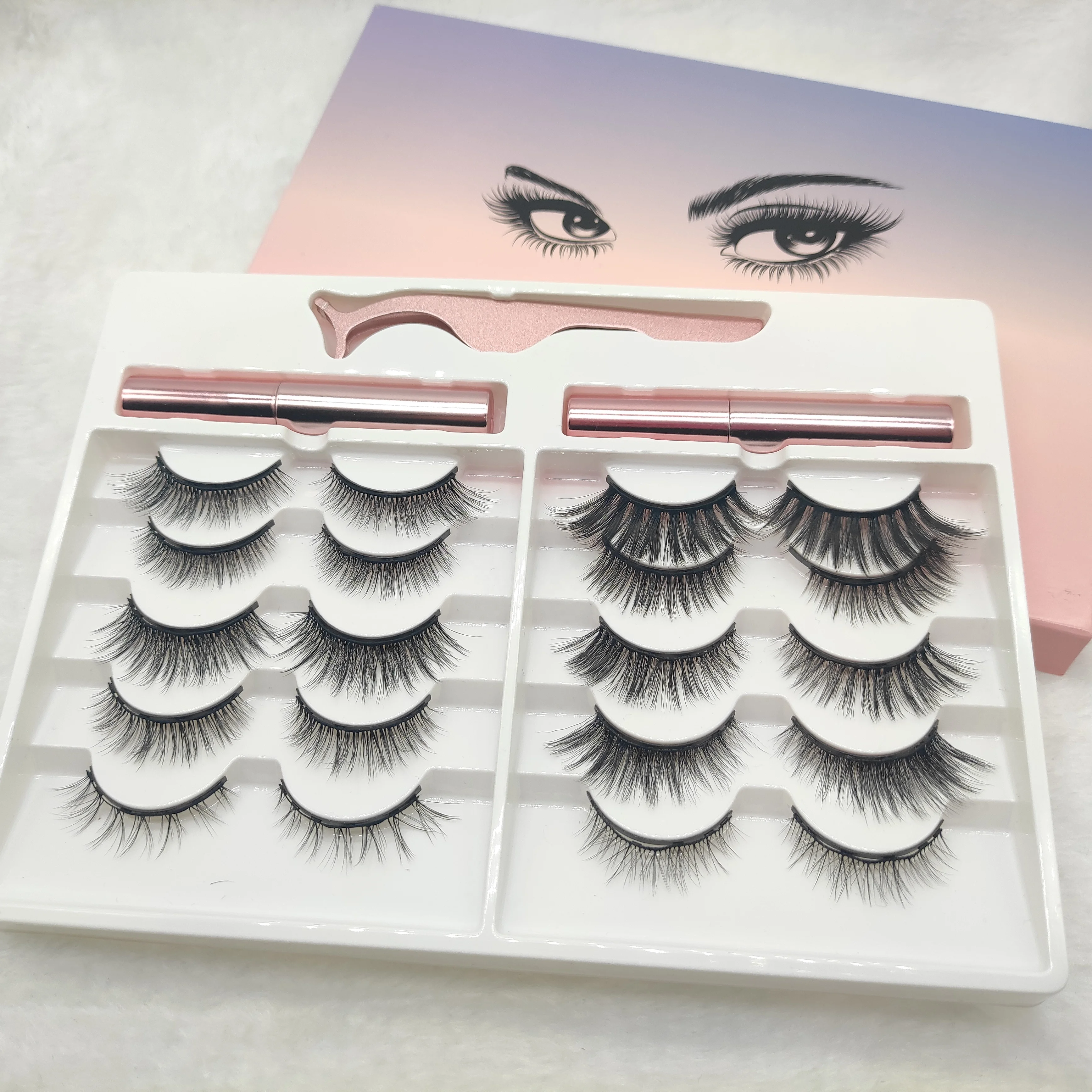 

2020 Best selling 3D magnetic eyeliner mixed set false eyelashes suit, Black