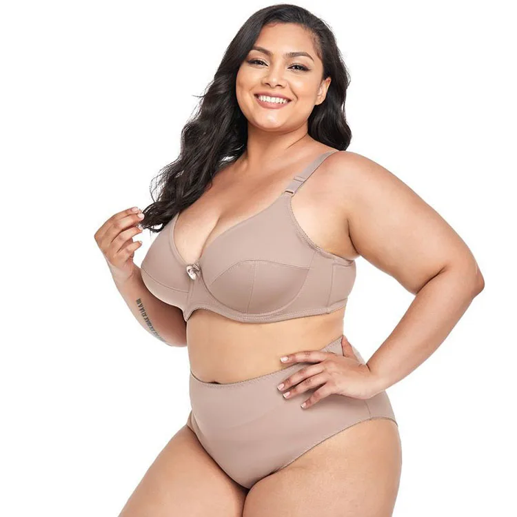 

Glossy Plus-Size Bra Set Large Boobs Show Small Full Cup Bra Solid Color Large Cup Bra Plus Size Women'S Underwear, Photo