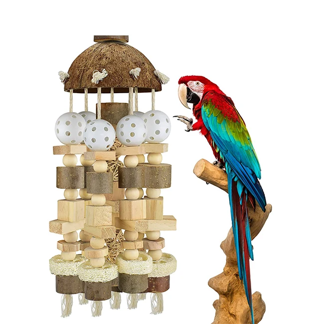 

Promotion Parrots Wood Block Knots Cage Accessories African Grey Bird Toys Parrot Chewing