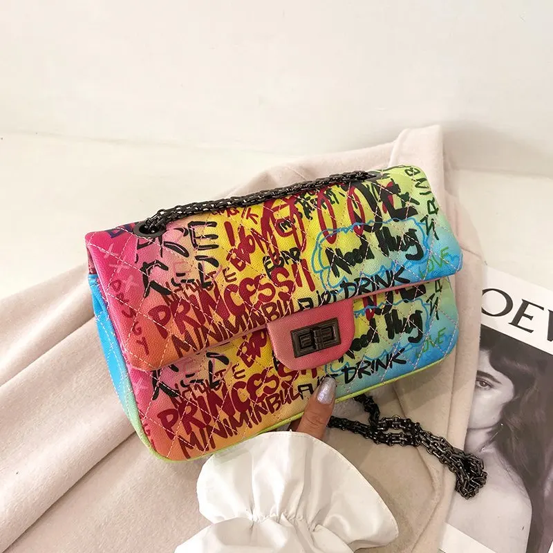 

2021 China factory wholesale purse handbags for women graffiti bags lady hand bag wholesale designer handbags, Multicolor