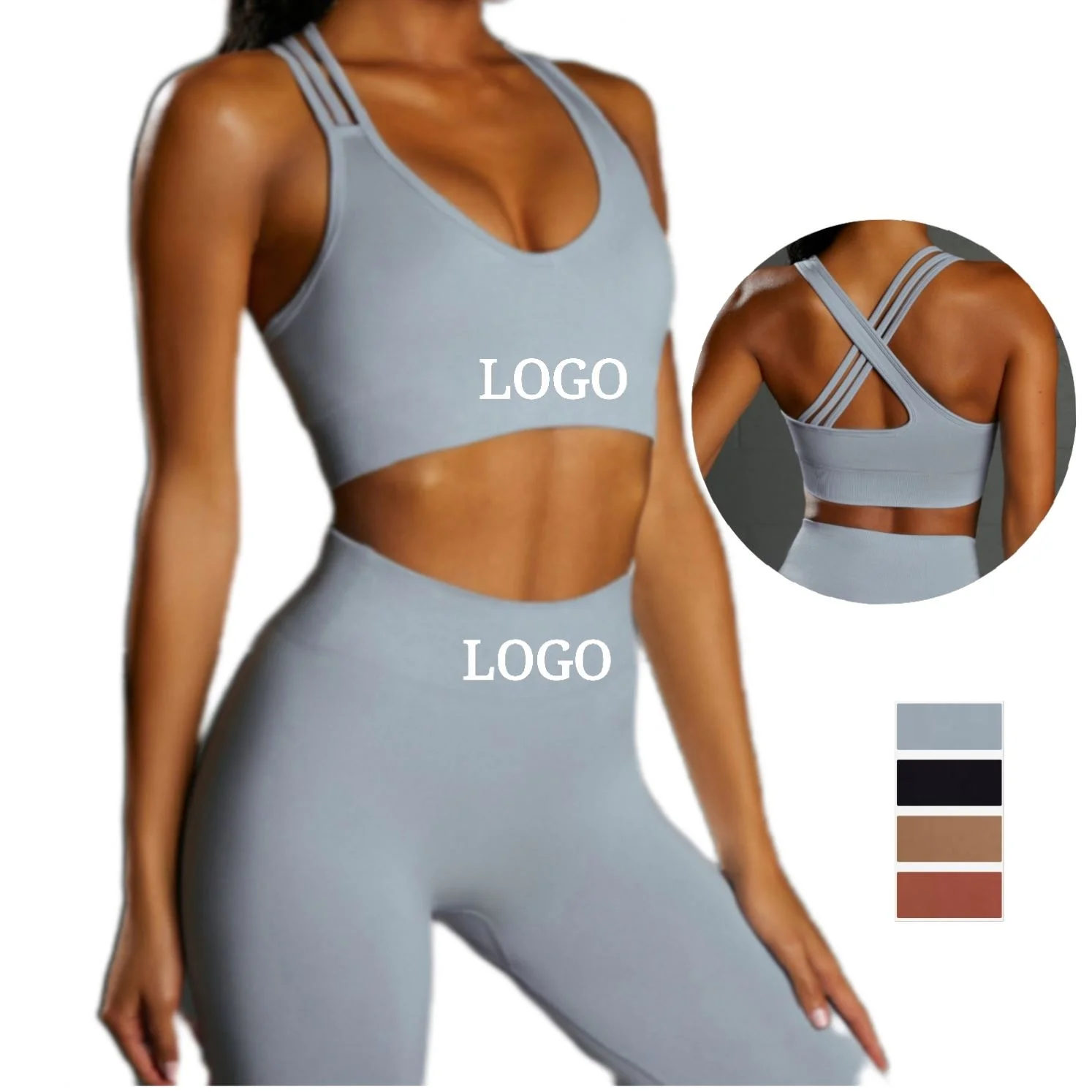 

Newest Custom Logo High-Support Seamless Active Wear Women Cross Back Sports Yoga Bra Legging Set, As show or customized