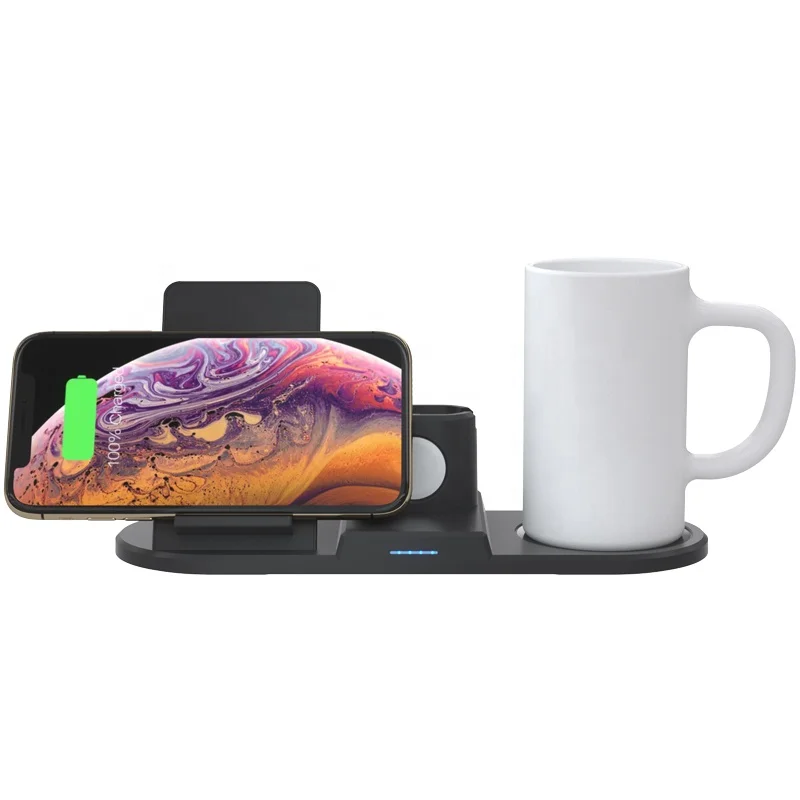 

2021 new arrival 15W 4 in 1 Multifunction intelligent thermostatic free mug cup qi wireless charger for iPhone 11 PRO MAX, Black