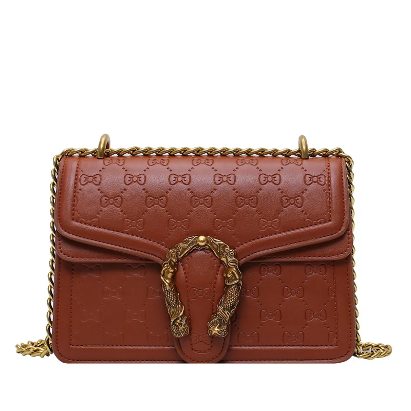 

2021 New Quality Matte PU Leather Women's Handbag Chain Tote Shoulder Messenger Bags Retro Fashion Ladies Square Bag, Customizable