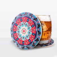 

2019 hot-sale ceramic coaster with cork back mandala design for home decor and coffee cup