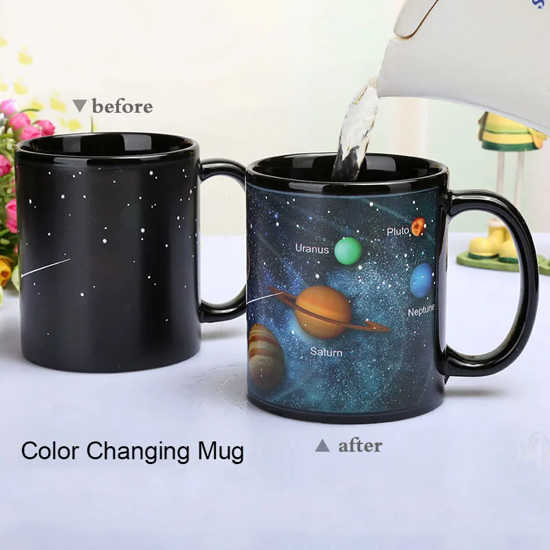 

Creative Ceramic Color Changing Heat Revealing Coffee Friends Gift Student Breakfast Cup Star Solar System Mug