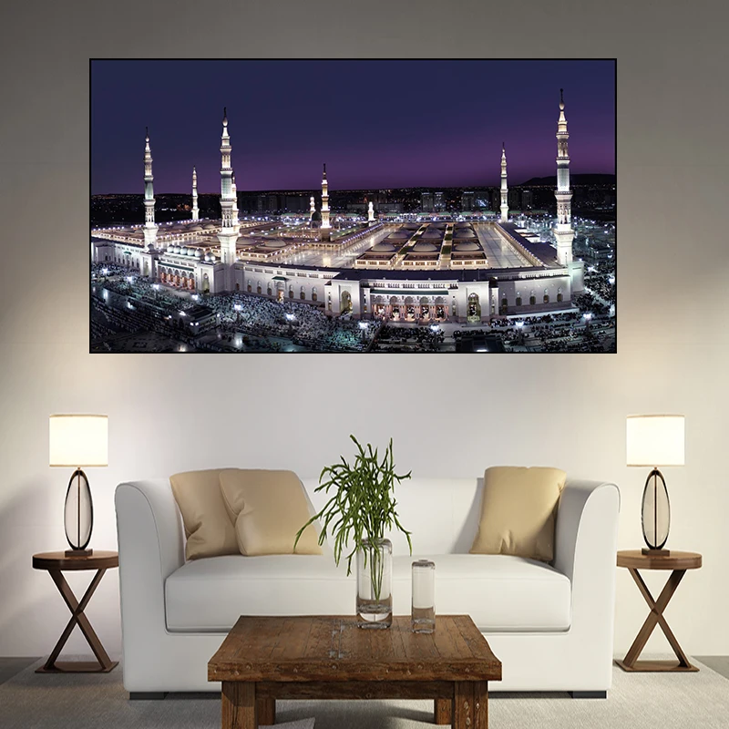 穆斯林清真寺绘画明亮的光艺术绘画在帆布家居墙装饰 