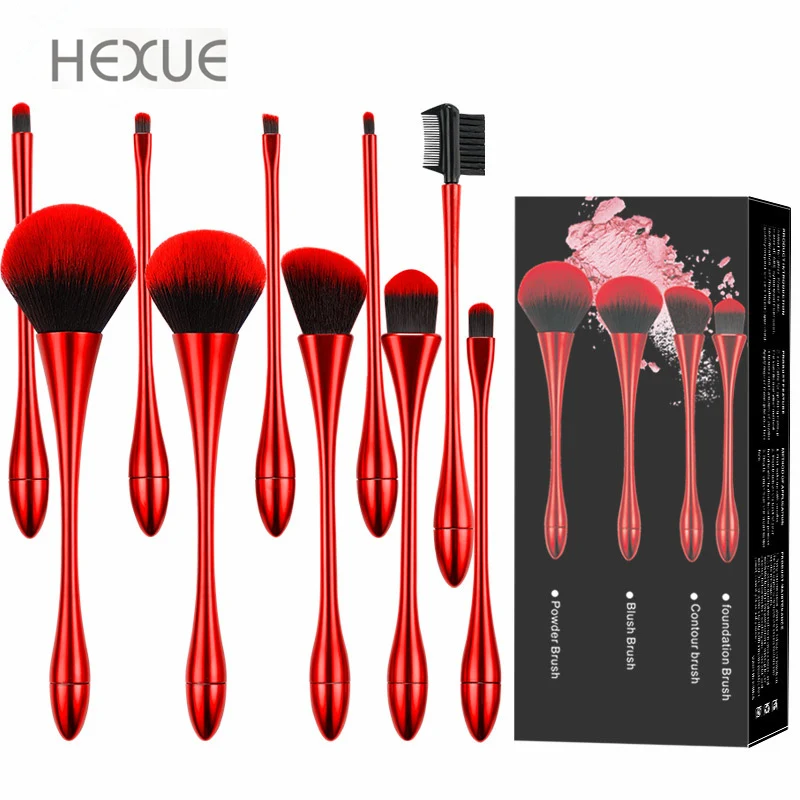 

Red makeup brush set high end classic brushes cosmetic 10 pcs