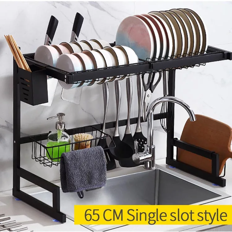 

65/85 cm Black stainless steel kitchen rack dish rack above sink kitchen cupboard organizers