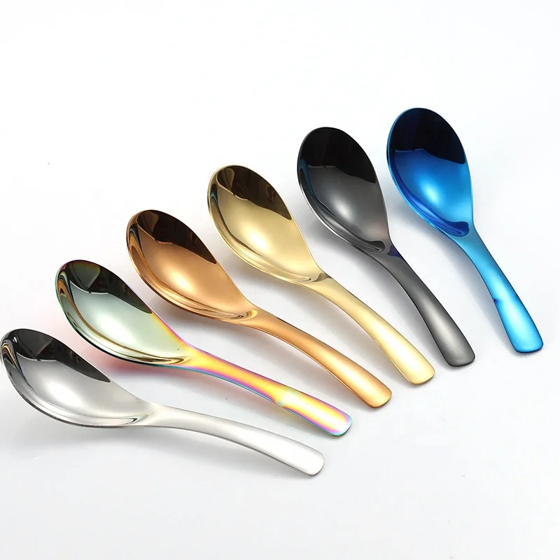 

High Quality 304 Stainless Steel Gold Rice Metal Dinner Ice Cream Serving Soup Spoon, Silver/gold/rose gold/black/blue/purple