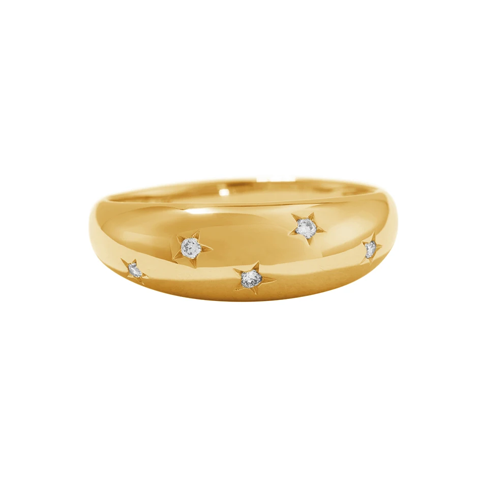 

Boutique 925 sterling silver wholesale fashion jewelry 18k gold plated star dome rings with white zircon
