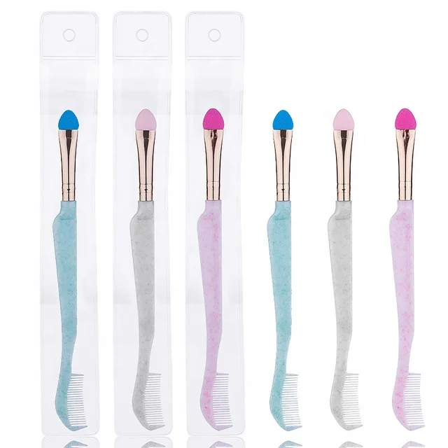 

Private Label Double Head Eyebrow Brush Dual Ends Eyeshadow Brush Eyebrow Comb, Blue, pink, gray