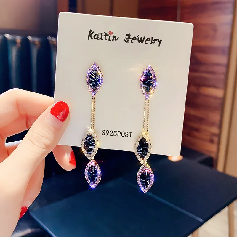 

Creative Shiny Rhinestone Tassel Earrings Crystal Geometric Long Drop Earrings For Women Statement Earrings (KER418), Same as the picture