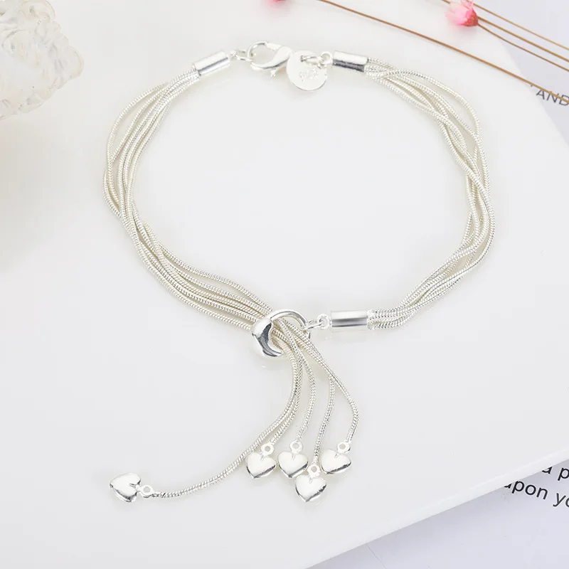 

3PCS Adjustable Heart-shaped Bracelet Silver-plated Tai Chi Tassel Ins Niche Silver Female Accessories