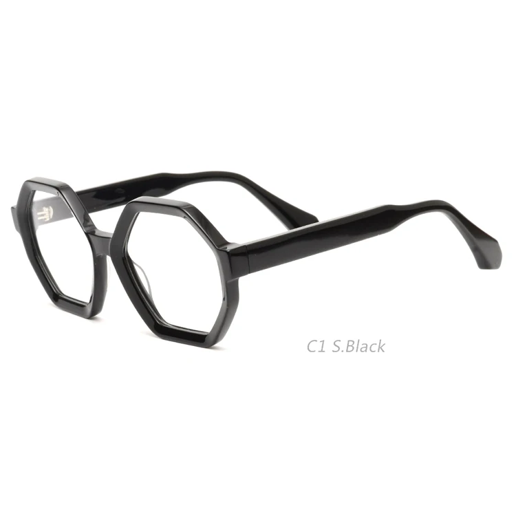 

Transparent acetate glasses Special hexagonal design turtle gray color optical frames for women and men