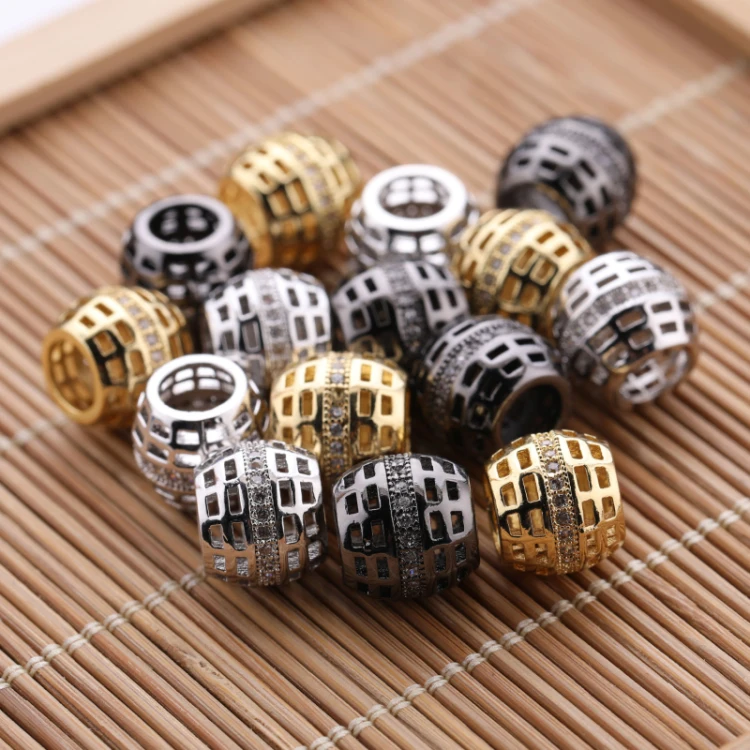 

Gold and Silver Plated Hollowed Brass Micro Pave Beads Charm Bracelet Beads