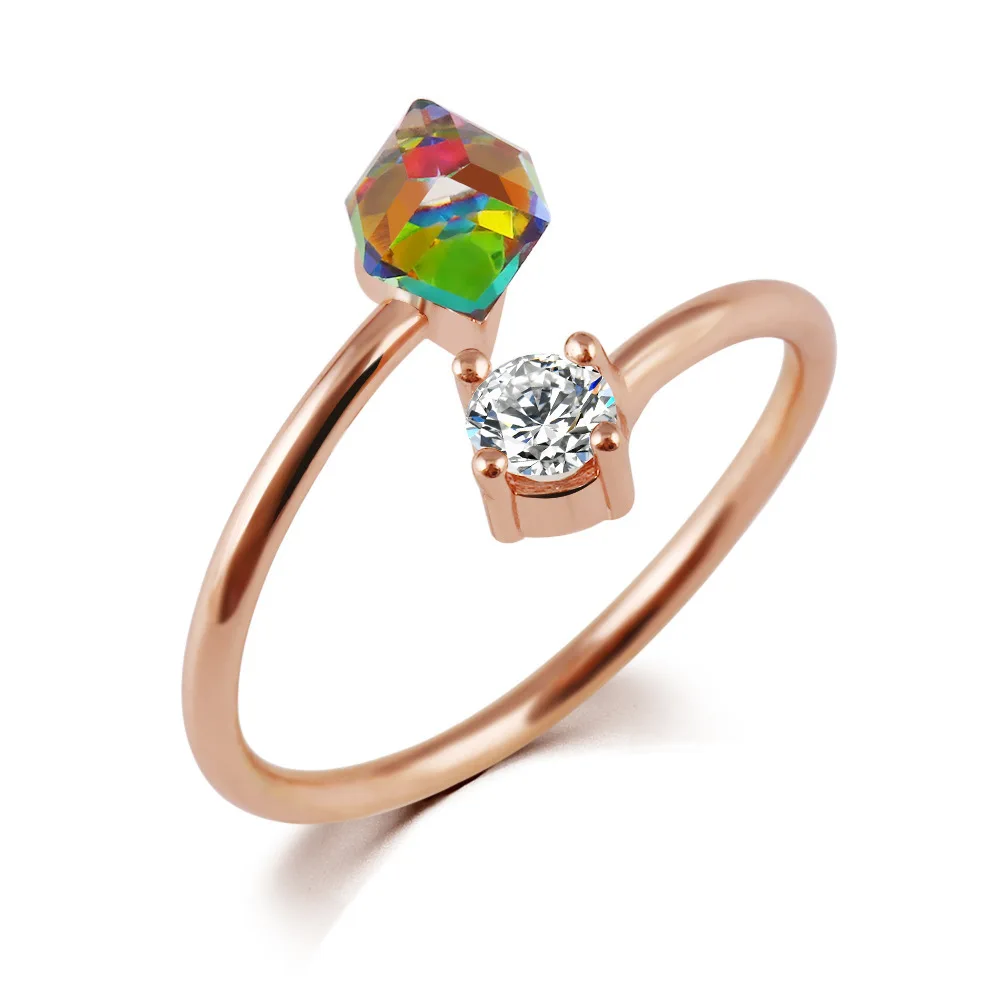 

Zircon Engagement Rings for Women Rose gold color Wedding rings Adjustable, As picture