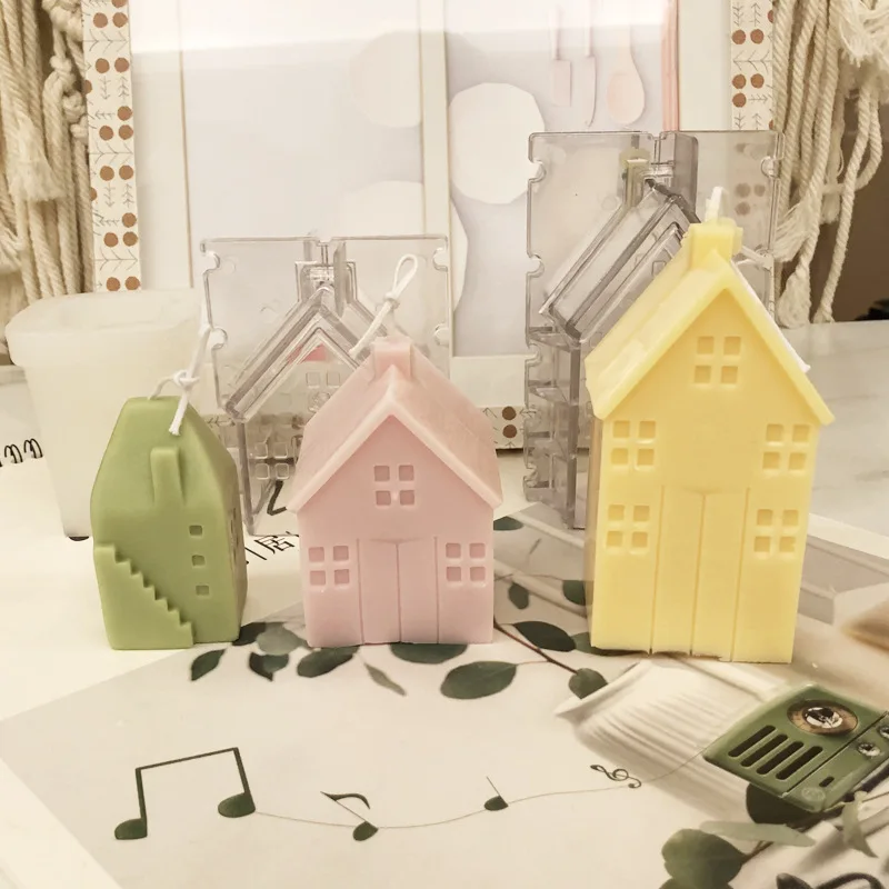 

Small House Villa Wooden House Silicone Mold Scented Candle DIY Acrylic Mold Candle Mold, As the picture