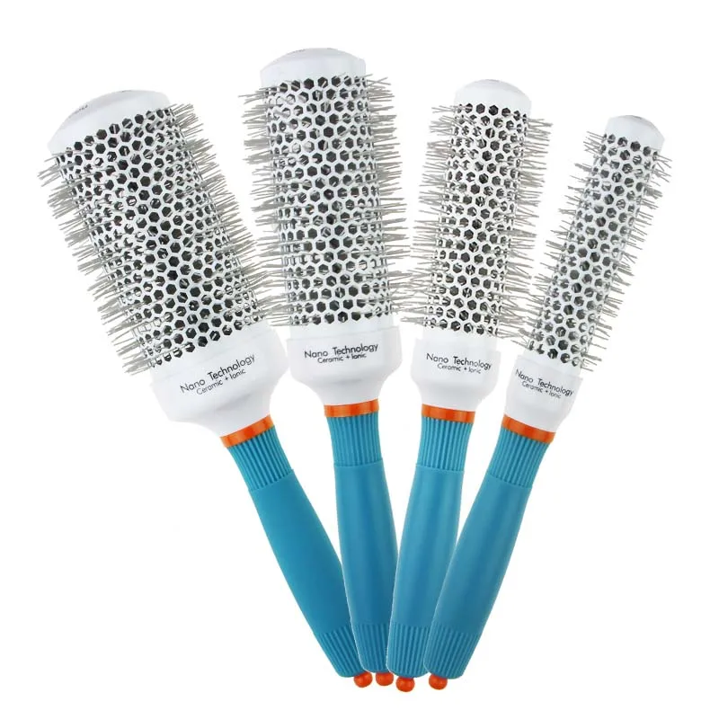 

Heat resistance blue white round brush curly hair brush barber ceramic comb hair dryer brush