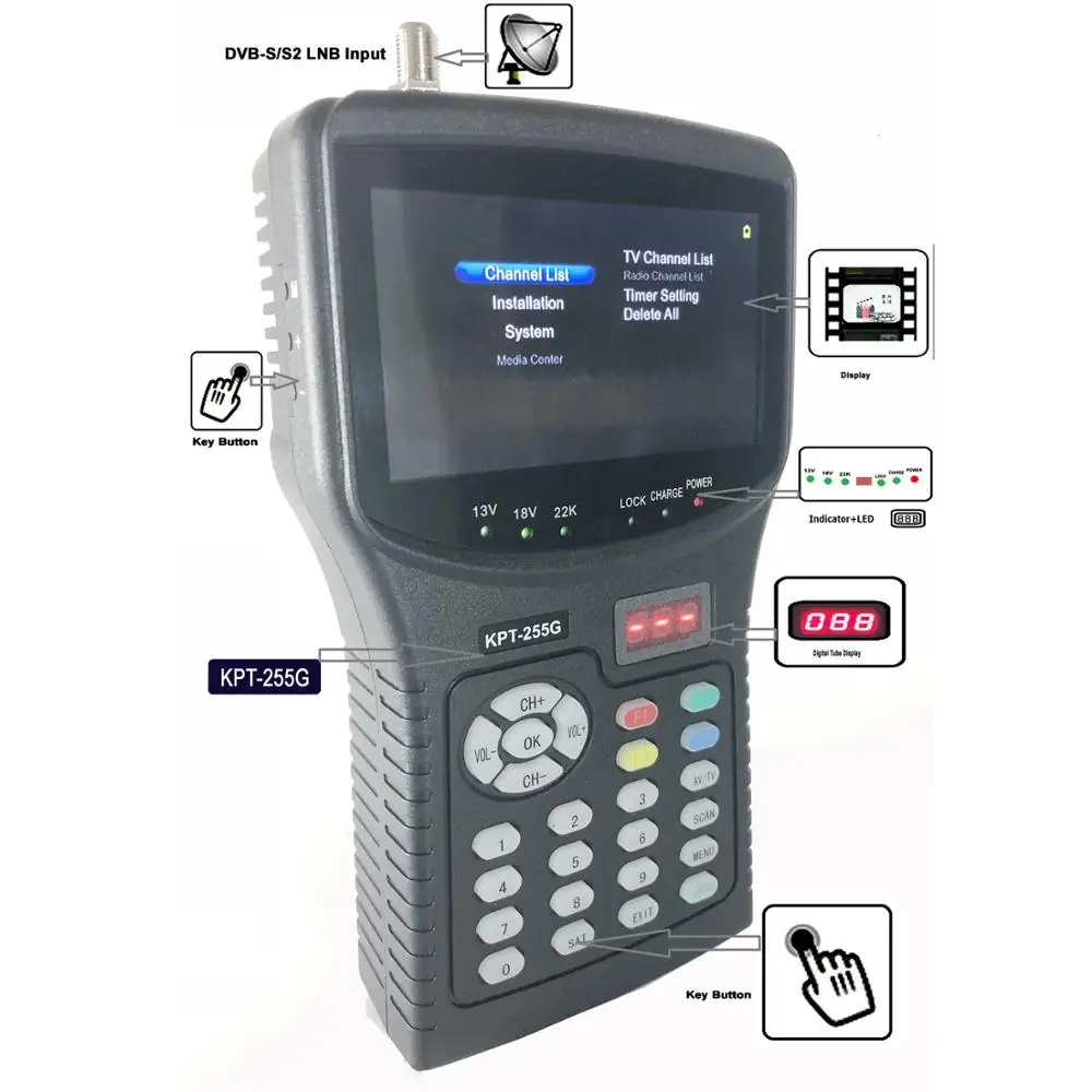 

DVB-S2 MPEG-4 DIGITAL TV DISH SATELLITE SIGNAL FINDER METER KPT-255G