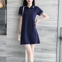 

2020 New Summer Women Sport Dress Plus Size Fashion Casual Dress Korean Style Student Long Polo Short Sleeve Shirt Dress