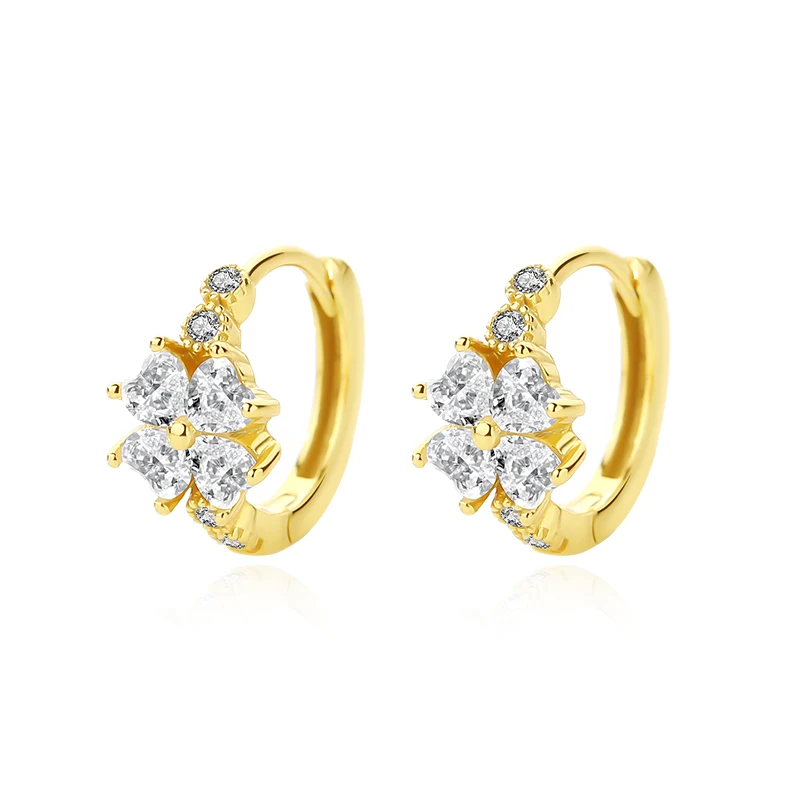 

New 18K Gold Hoop CZ Earrings 925 Silver Jewelry Lucky Clover Zircon Heart shaped small hoop earrings women