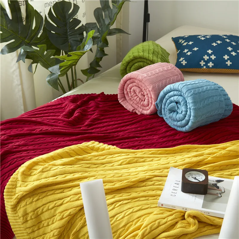 

100% Cotton Multicolor Spring Autumn One Ply Knitting Decorative Throw Custom Blanket, Multi color