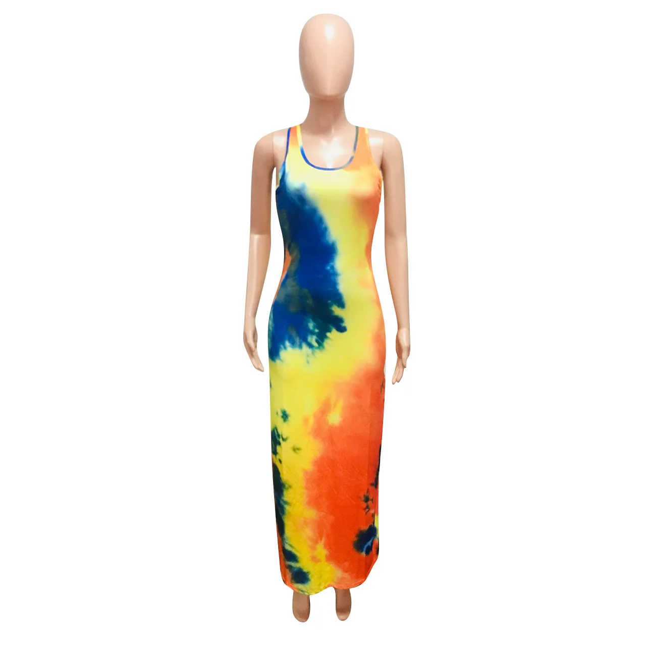 

Casual Style U Neck Tie Dye Sleeveless Women Summer Maxi Dress, Pink,orange,yellow,blue