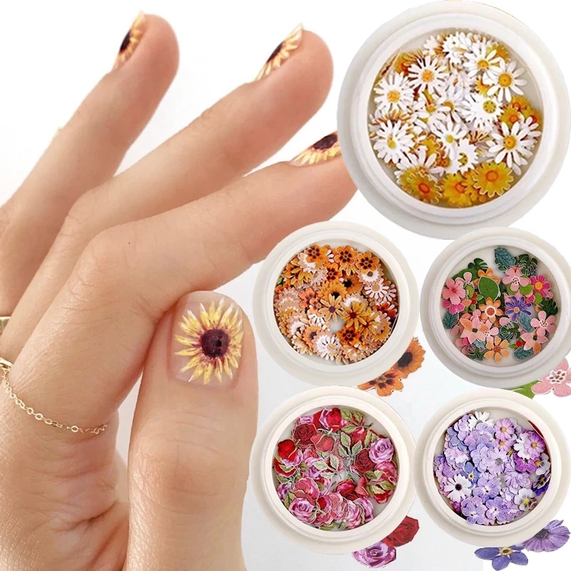 

50pcs/box Nail Art Color mixed small Daisy Flower rose ultra-thin wood pulp patch DIY nail art jewelry nail art decoration, Colorful