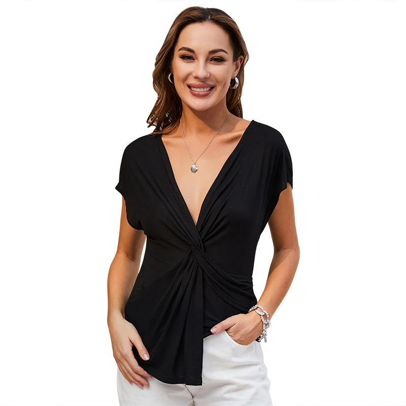 

Summer tops for women deep V twist front women top