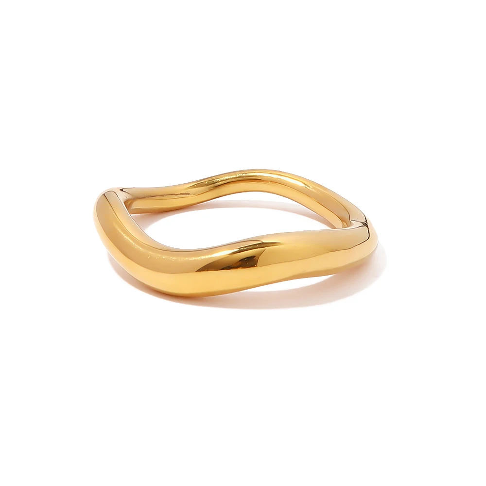 

New Arrival Jewelry Geometric 18K Gold Plated Stainless Steel Irregular Wavy Finger Ring for Girls