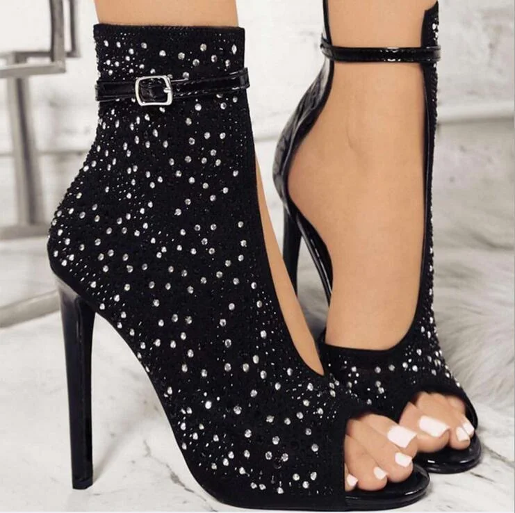 

Women Crystal Brand Design Sexy Peep Toe High Heels Rhinestone Buckle Strap Party Shoes High Heels sandals