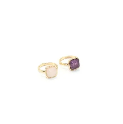 

European Retro Style Square 14K Gold Plating Natural Stone Rings Pink Purple Spar Rings