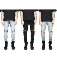 

2019 new design light blue wholesale destroyed jeans men skinny ripped jeans