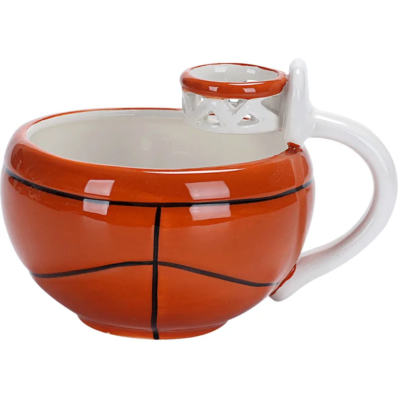 

The Mug With A Hoop Creative basketball mug Fruit mug ceramic children drink cup milk coffee cup salad bowl, Orange