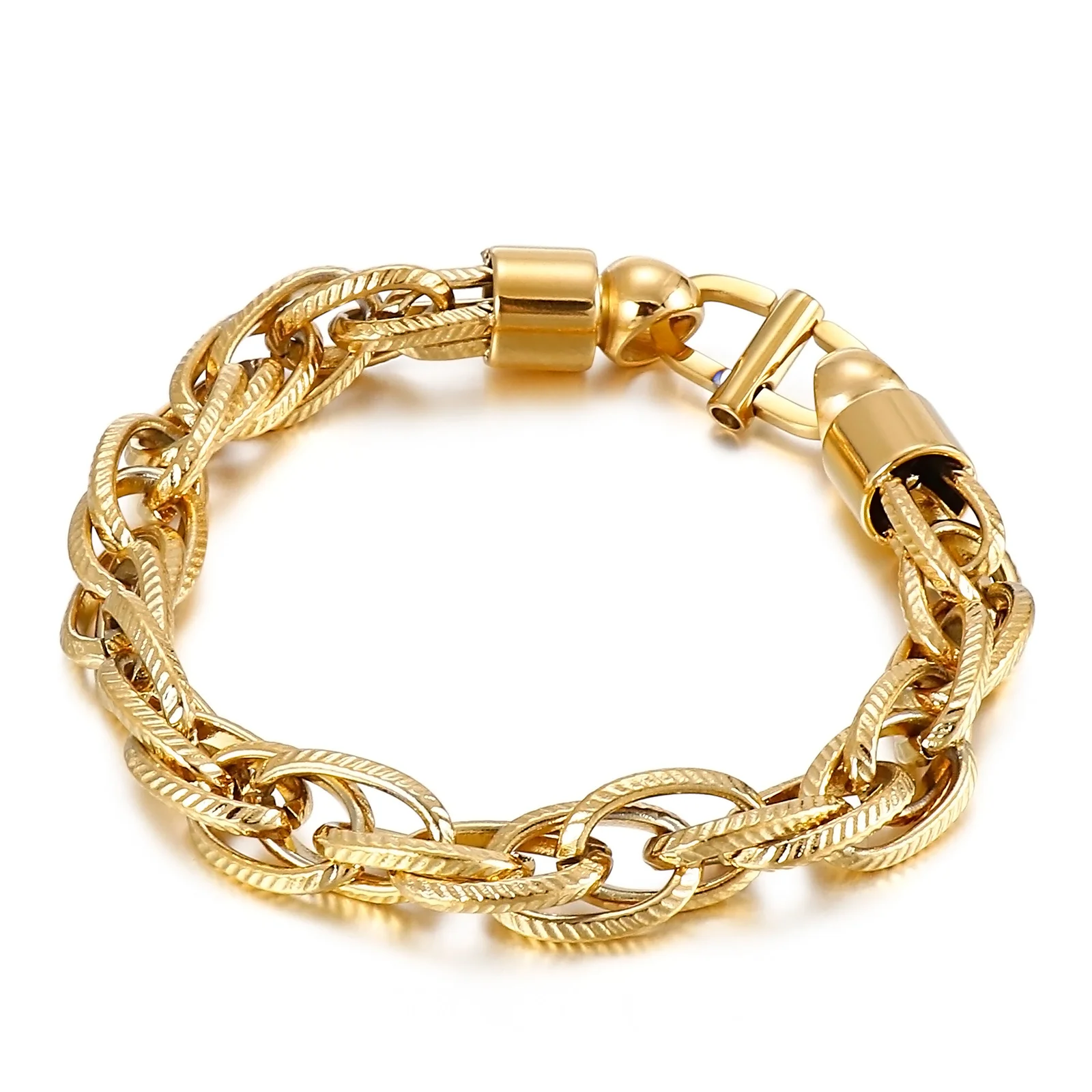 

KALEN wholesale punk simple jewelry for teenagers stainless steel bracelets 220mm, Gold black and steel