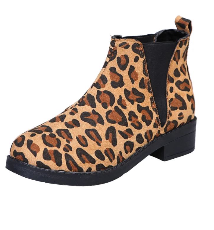 

Wholesale Fashion Winter Boots Ladies Shoes Leopard Suede Ladies Ankle Chelsea Boots Womens Fall Flat boots for Women