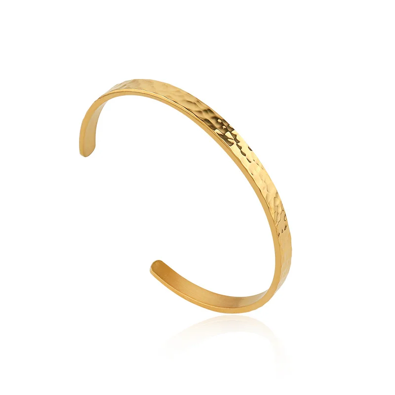 

Cool Design Minimalist 18K Gold Plated Men's Personalized Open Hammered Cuff Bangle Bracelet