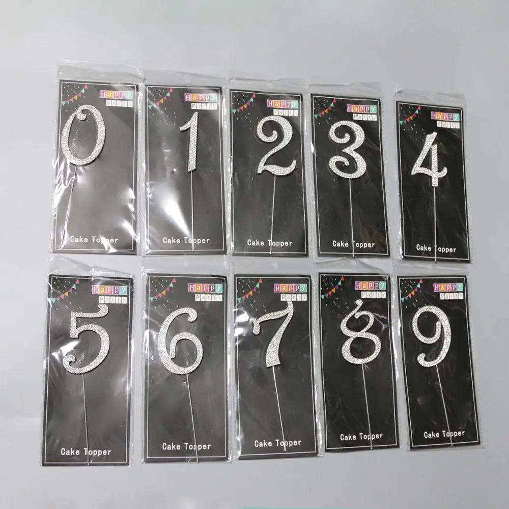 

custom number free shipping alloy diamond decoration birthday cake topper number cake topper, White gold and others