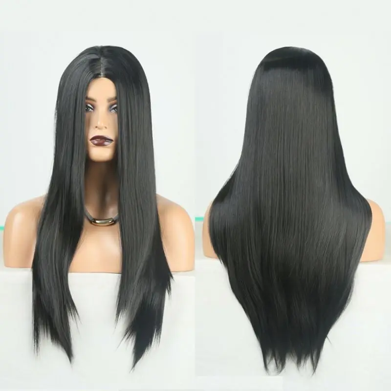 

Hot sale machine made wig New Straight Hair Chemical Fiber machine made wig High Temperature Wig, Black