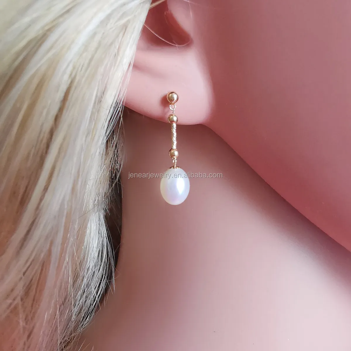 

Real 18K gold natural pearl earrings genuine solid AU750 gold freshwater pearl stick earrings jewelry grade AAAA+