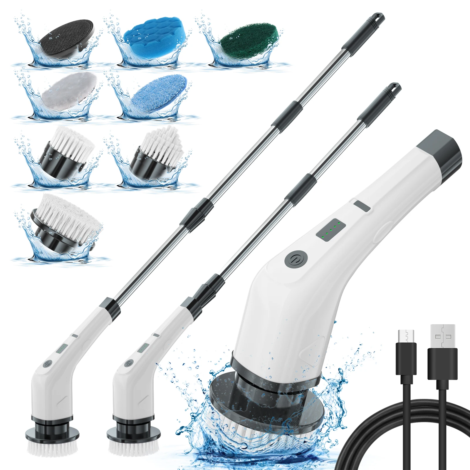 8-in-1 Kitchen Electric Broom Automatic Rotating Power Scrubber Dust Brush Dish Scrubber Cleaning for Spin Scrubber Cleans