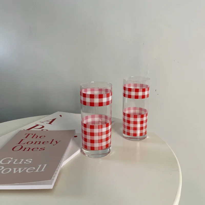 

Glass Milk Juice Cup Lattice Pattern Water Cup for lovers, As the picture show