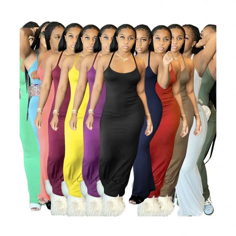 

Hot selling summer new polpular 2021 multicolor sexy bodycon suspender dress women long slip dress