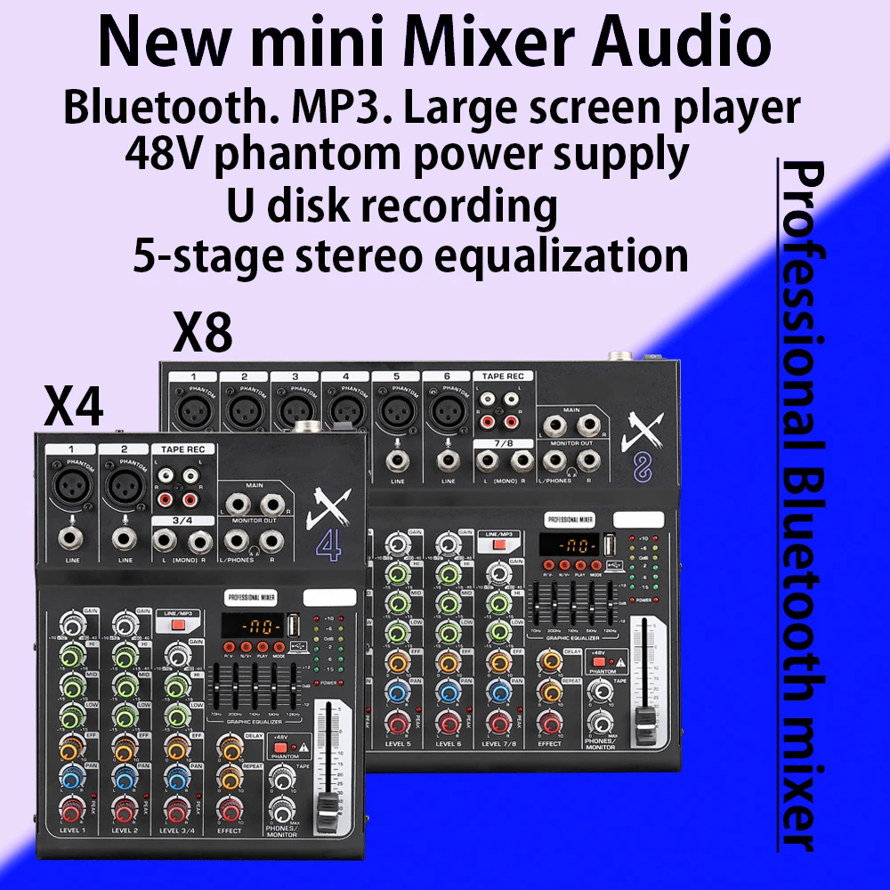 Professional Digital 8way Mixer Bt Usb Small Mixer Home Dedicated