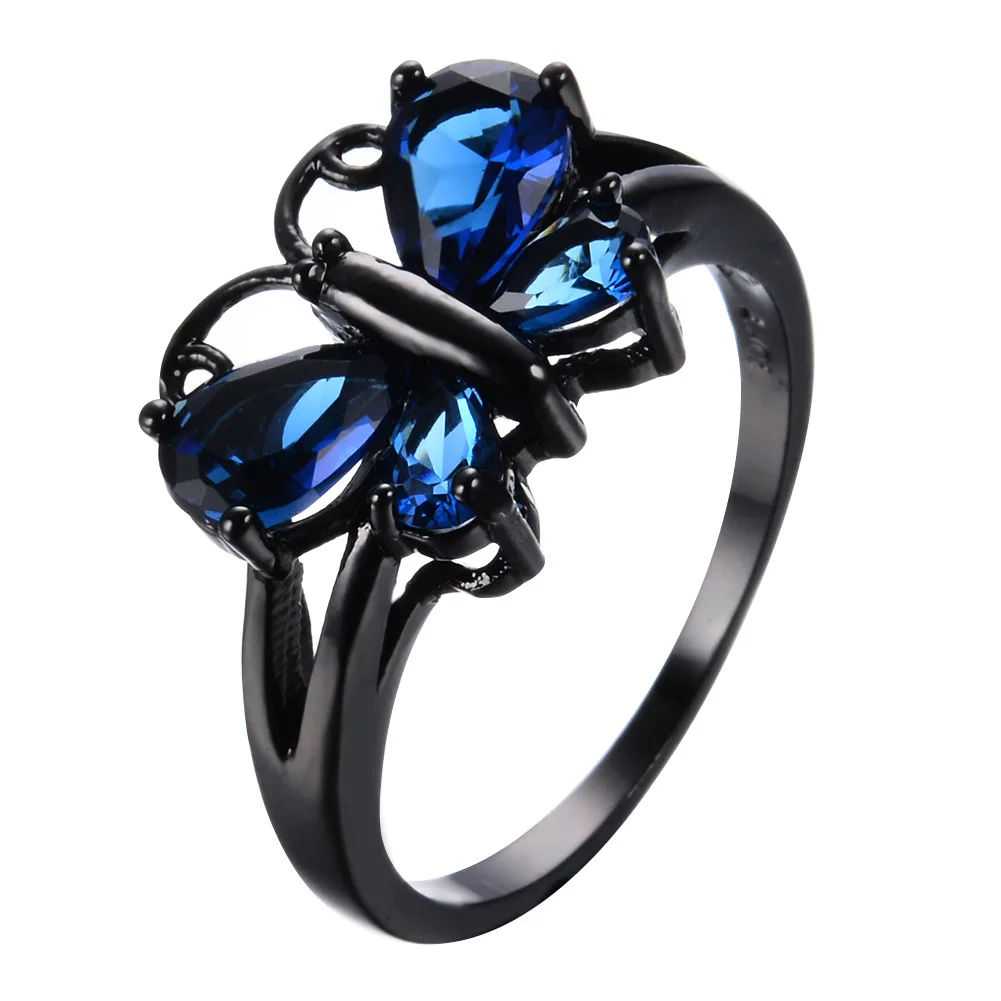 

Fashion Jewelry summer Ring Black Gold Blue Zircon Butterfly Rings small animal fashion jewelry Butterfly finger ornaments