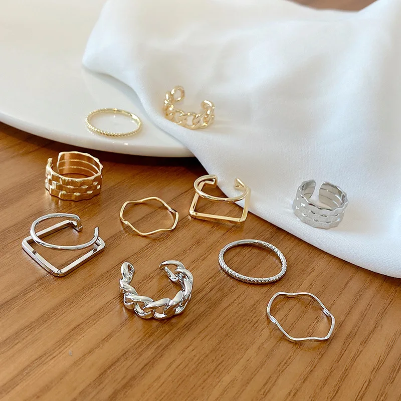 

Trendy Adjustable Ring Set Women Silver Gold Plated Open INS Minimalist Luxury Rings Geometric Charm Personality Finger Jewelry, Silver ring/gold ring