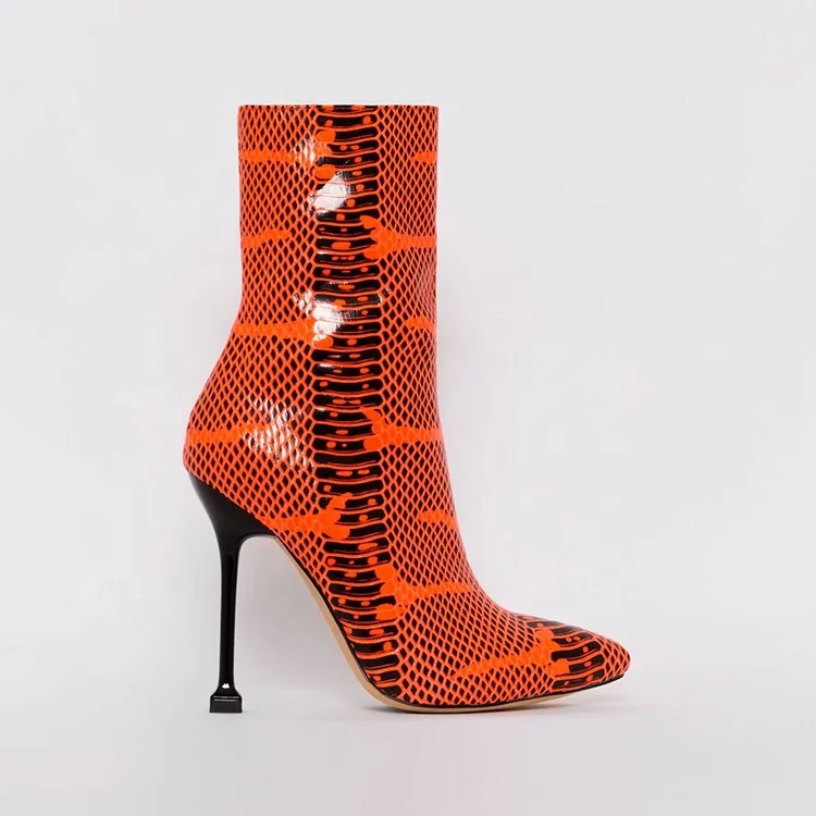 

2020 fancy orange thin heel snake print super high zipper mid-calf boots for women