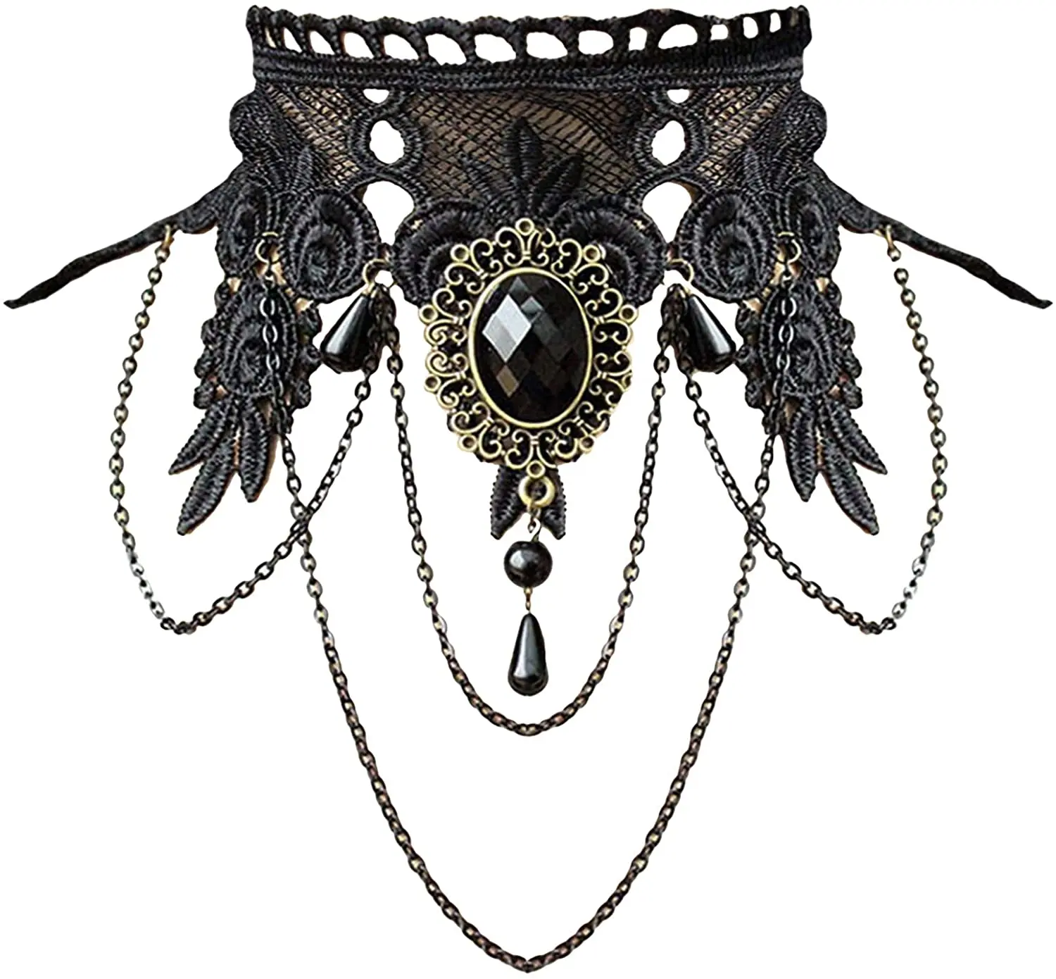 

Vintage Lace Gothic Necklace Lolita Princess Choker Pendant Dark Royalty Choker Black Gothic Chain Necklace